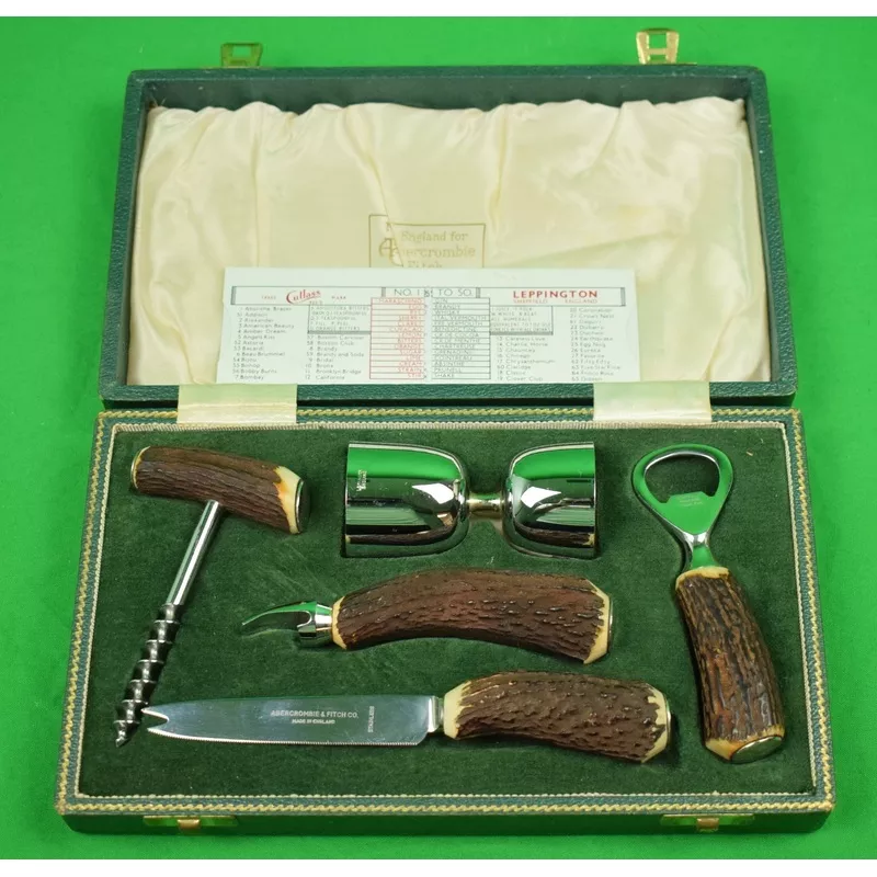 "Abercrombie & Fitch 5pc Stag Horn Handle Barware Set Made in England" (SOLD)