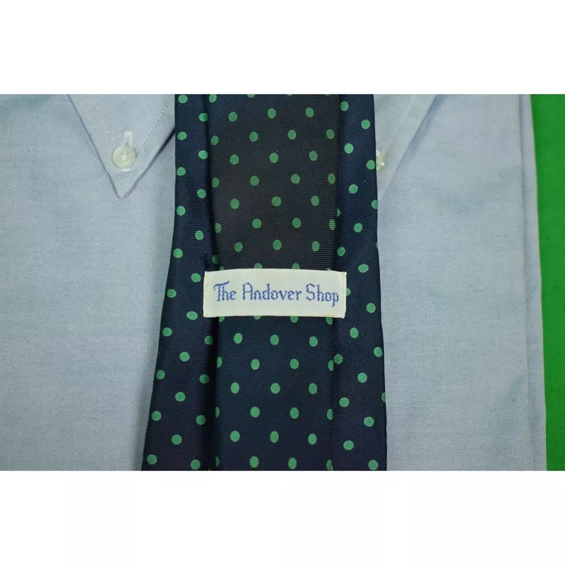 "The Andover Shop English Silk Green Polka Dot/ Navy Ground Tie" (SOLD)