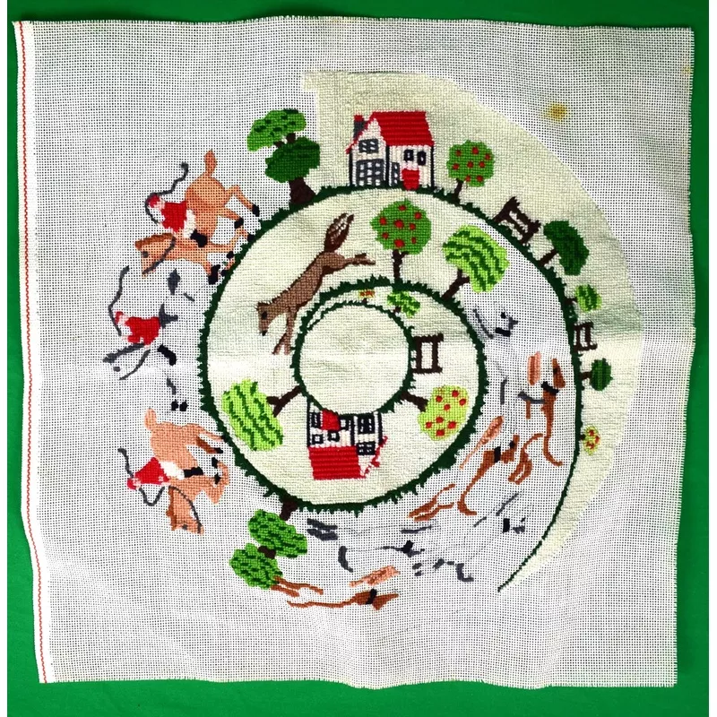 "Hand-Needlepoint Fox-Hunt Pillow Canvas" (SOLD)