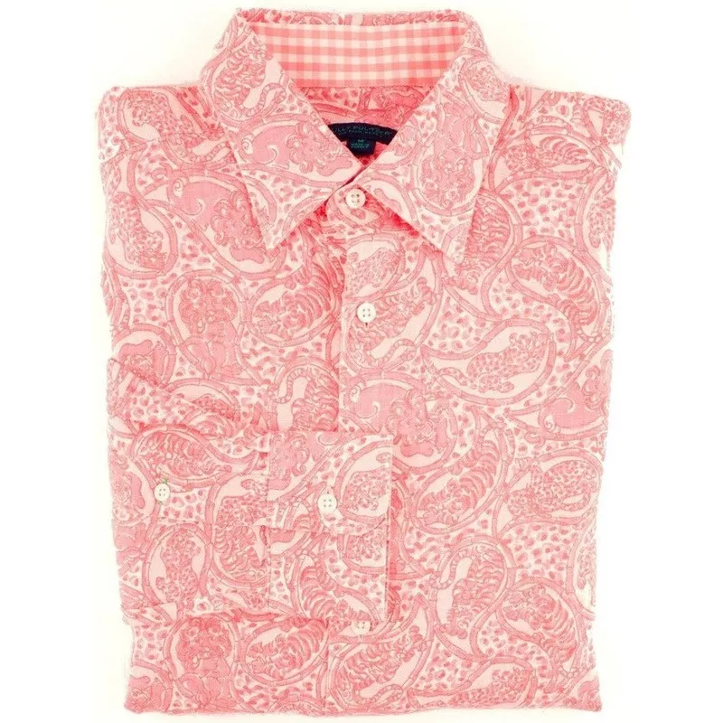 "Lilly Pulitzer Via Palm Beach Leopard Print Sport Shirt" Sz: M (Deadstock!)