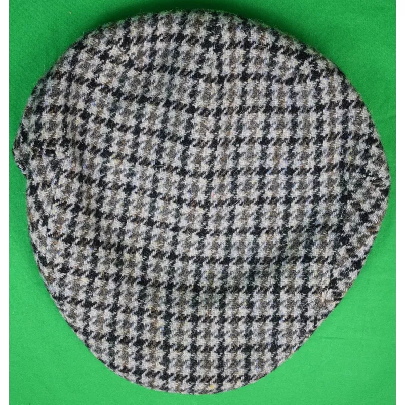 "Lock & Co Harris Tweed Grey/ Olive Houndstooth Flat Cap" Sz 7 5/8