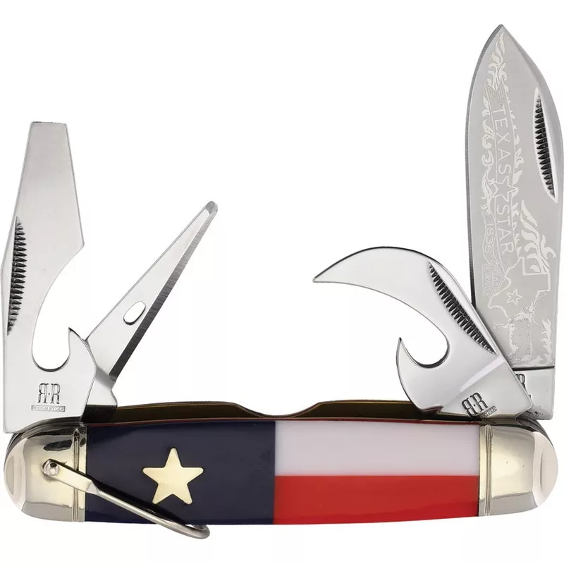 Rough Ryder Texas Star Camp Red & White & Blue Folding Stainless Knife 2504