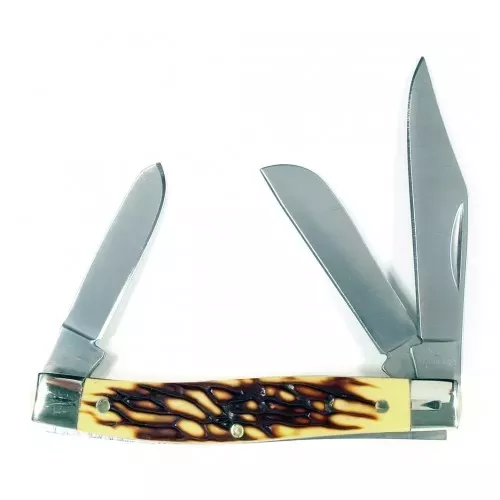 RUKO 3-BLADE STOCKMAN POCKET KNIFE W/ DEER SCALES